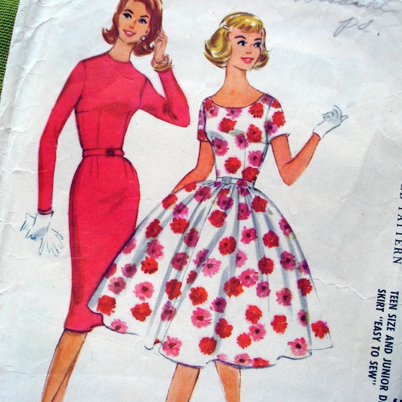 1950s Vintage Sewing Pattern - Junior Party Dress or Wiggle Dress ...