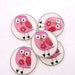 Owl buttons. Pink Owls handmade buttons. 5 Buttons for Sewing.