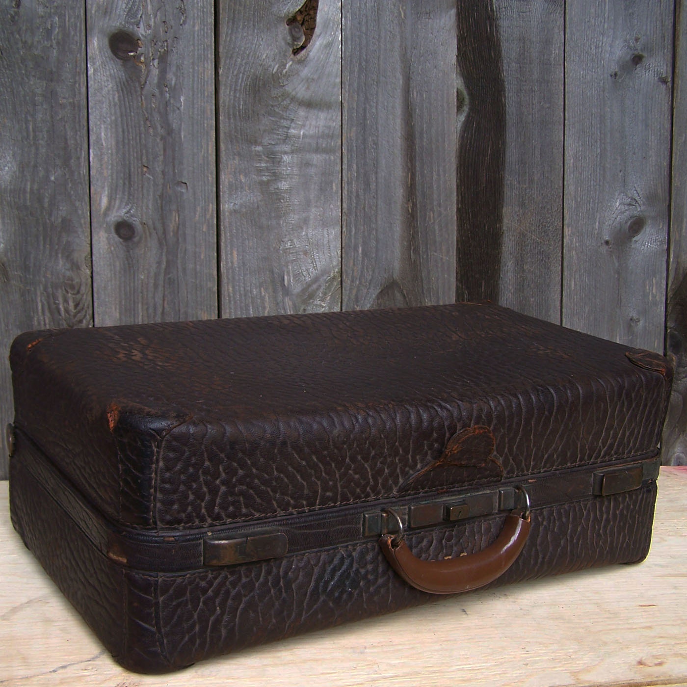Antique Walrus Leather Suitcase