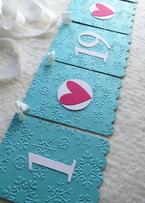 Wedding Date Banner - Embossed Snowflakes - MADE TO ORDER - Wedding Garland Photo Prop Save The Date Banner Il_570xn