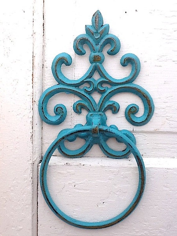 Items similar to Towel Holder, Cast Iron, Spanish Hacienda Aqua