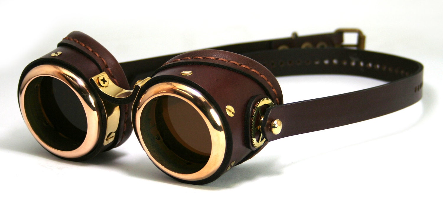 STEAMPUNK GOGGLES brown leather polished brass SMPL Solid Frames