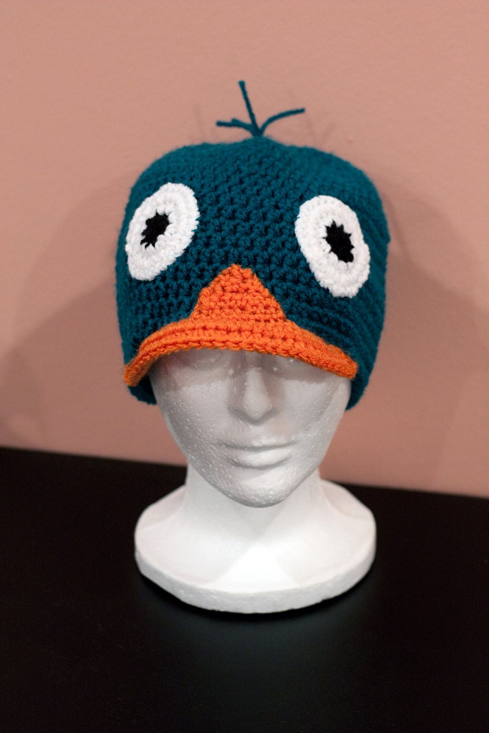 Perry the platypus crochet beanie hat Made to by FallenDesigns