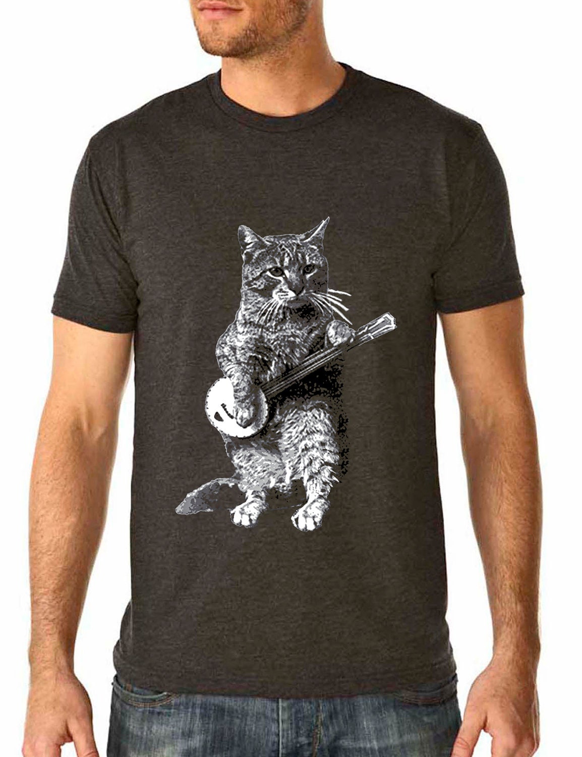 banjo tshirt cat tshirt mens tshirt cat shirt banjo