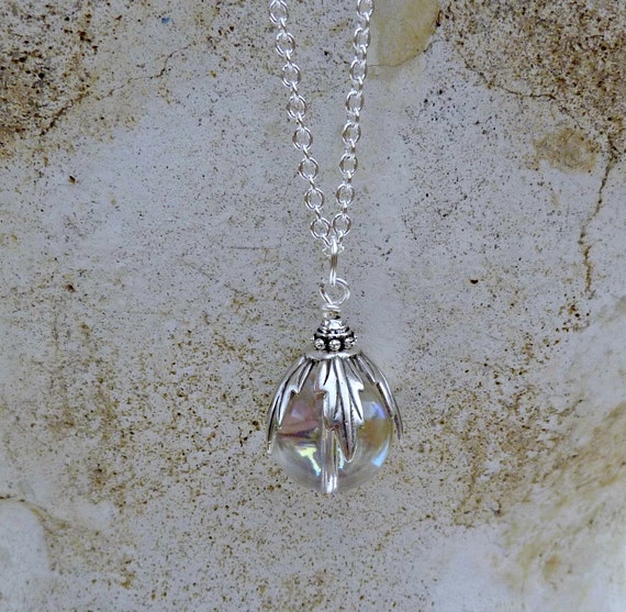 Crystal Ball Silver Pendant Necklace Woodland Gift for Her