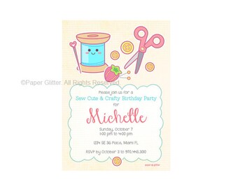 Costura artesanal fiesta invitación para la fiesta de cumpleaños o ducha o gracias tarjeta imprimible PDF o JPG