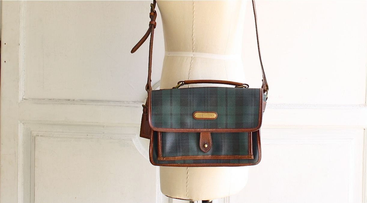 vintage ralph lauren plaid cross body bag in blackwatch hunter