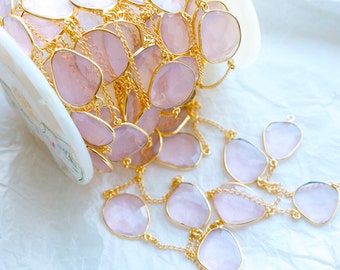 2 Feet Princess Pink Quartz in Bezel Setting with Gold Chain