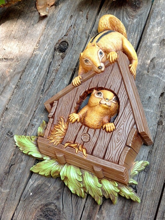 Items similar to 1970s plastic squirrels plastic wall art by Dart