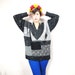 Leather Patchwork Chunky Grey Cable Sweater (S/M)