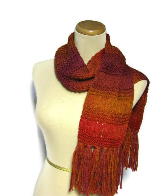 Items similar to Hand Knit Scarf, Orange Scarf, Knit Scarf Knitted
