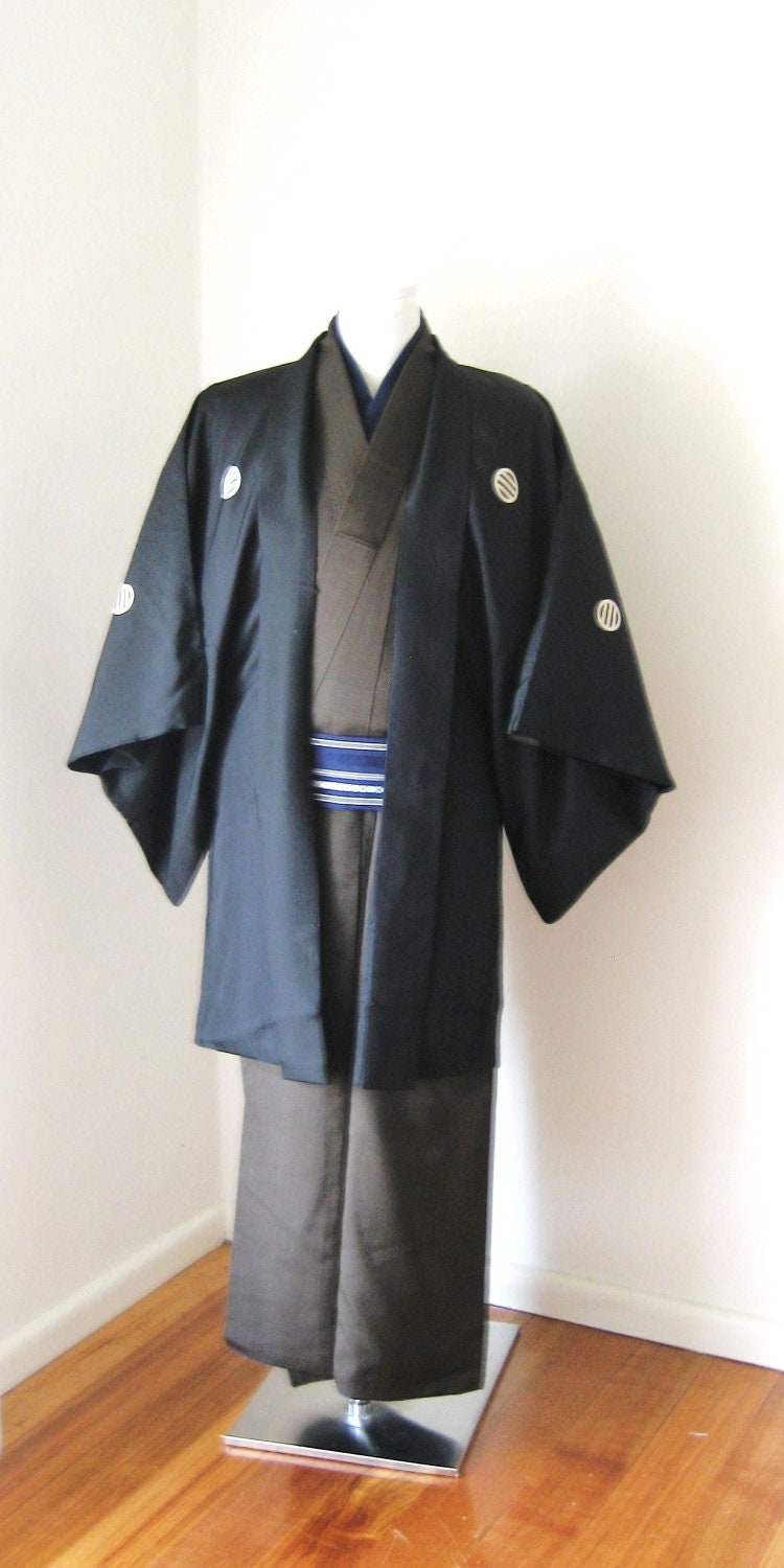 Mens Kimono Jacket HAORI KIMONO 2 pieces set vintage samurai