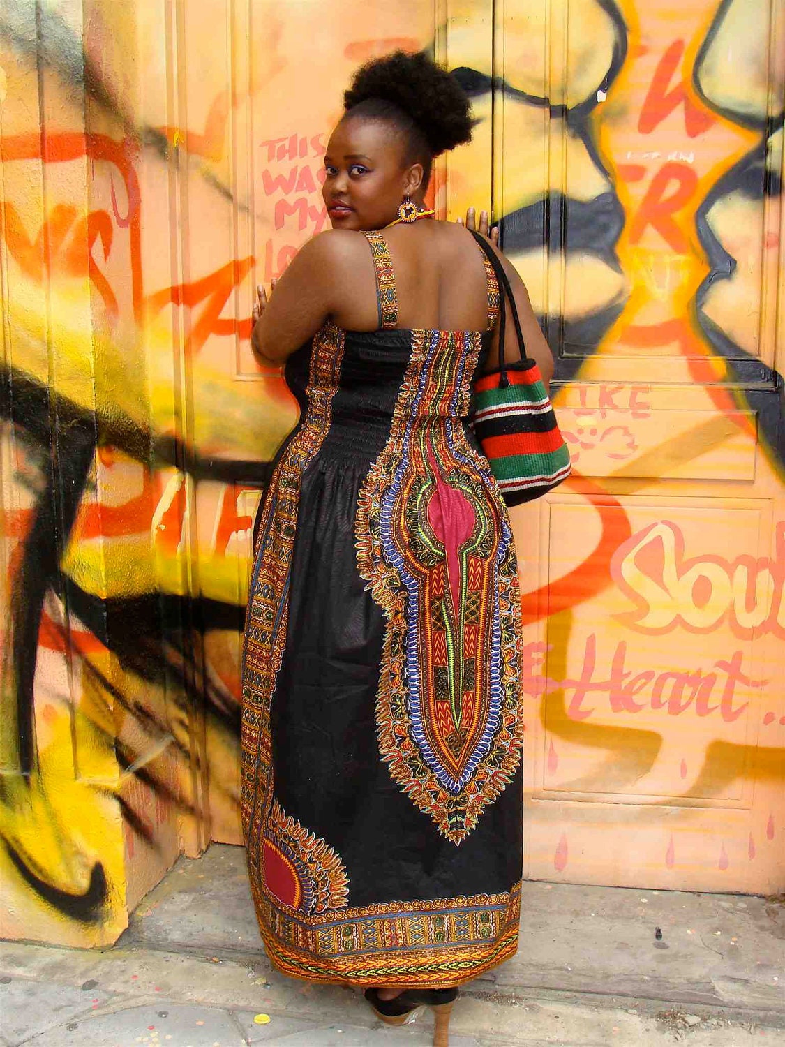 African Dashiki Diva Print Maxi Dress L