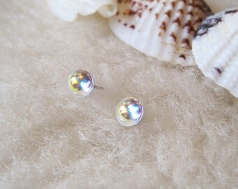 Surgical Steel Post Earrings - "Aurora Borealis Rounds" (Hypoallergenic Earrings for Sensitive Ears // Surgical Steel Stud Earrings)