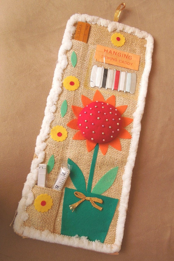 Items similar to SALE...Vintage 60's Sewing Caddy, Sewing Kit, Hanging, Kitschy and Cute Gift on