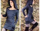 Eco  hooded dress gray sweatshirt pocket dress handmade bamboo made to order