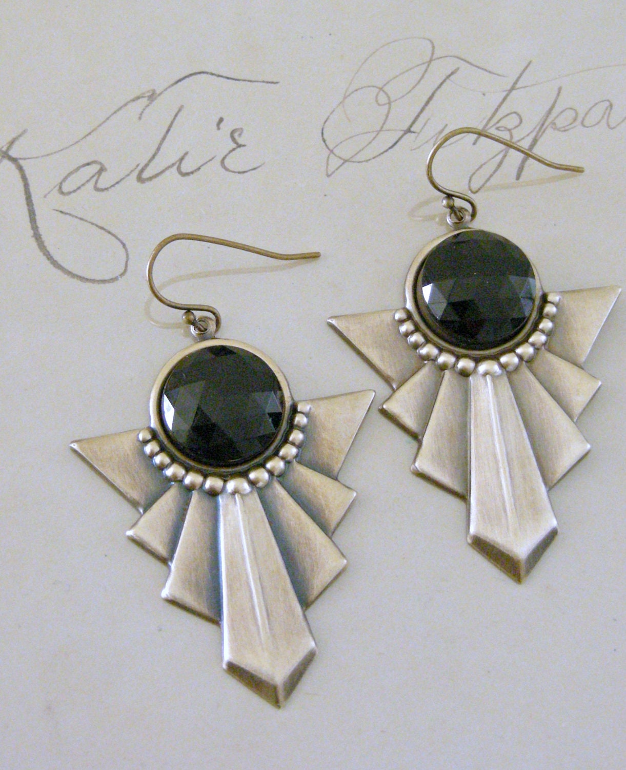 Vintage Earrings Art Deco Earrings Black Onyx Earrings