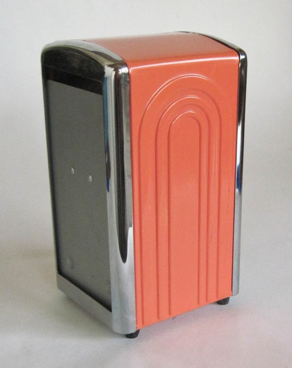 Retro Napkin Dispenser Napkin Holder Chrome and Coral
