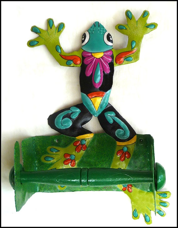 Metal Frog Hand Painted Green Tree Toilet Paper Holder Metal Frog Hand Painted Green Tree Toilet Paper Holder Tropical Bathroom Decor