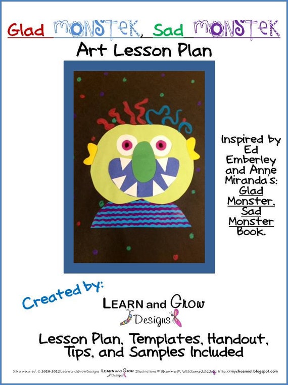 Glad Monster Sad Monster Art Lesson for Kids with Templates