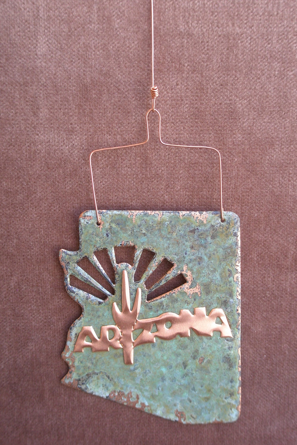 ARIZONA STATE Shaped Copper Verdigris Ornament - Handcrafted in The Copper State (Arizona USA)