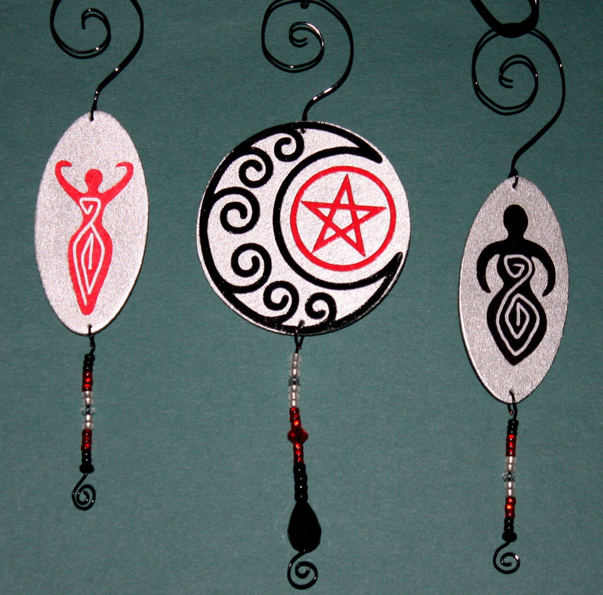 Pagan Holiday Ornaments Silver Set of Three by ReddMoonCreations