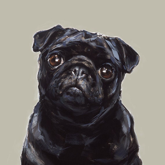 Black Pug Art print signed Ltd. Ed art print Pug gift