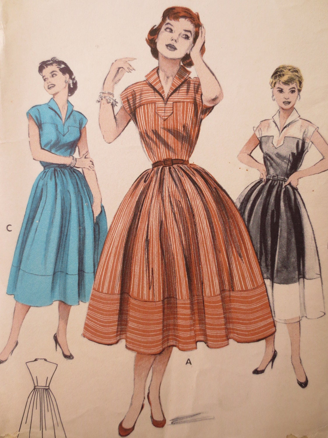 Vintage Butterick 6872 Sewing Pattern Dress Pattern 1950s