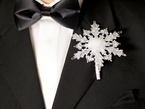 Winter Wedding Boutonniere Crystal Snowflake Boutonniere