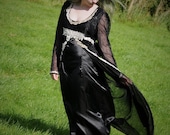 Black medieval dress, Pagan clothing, gothic wedding gown with antique lace embellishments