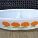 Vintage Glasbake Orange and Yellow Flowers Milk Glass Double Sided Casserole