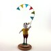 White Rabbit with Rainbow Garland, Miniature Sculpture, Happy and Colorful Gift, OOAK and Handmade by Murmur Fremo