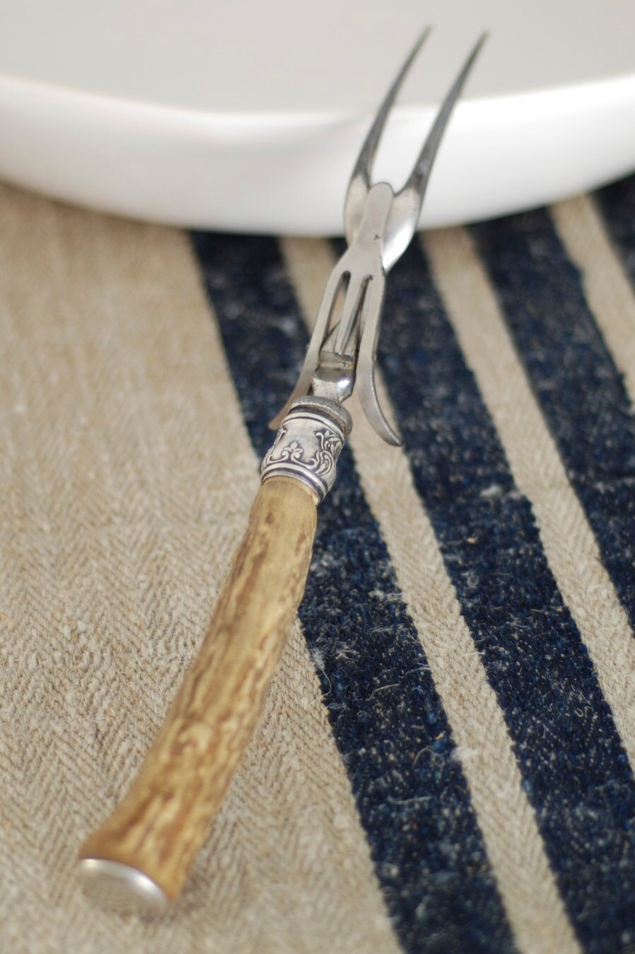 Antique Carving Fork Silver and Antler Carving Fork