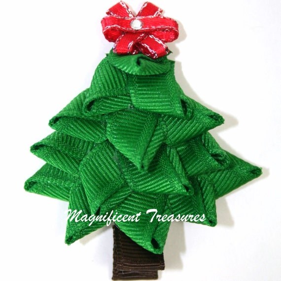 3d christmas tree ribbon sculpture hair clip or pin 3d christmas tree ribbon sculpture hair clip or pin