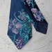 Navy Brocade Silk Men's Necktie // Embroidered floral // Plum Silver Violet Teal