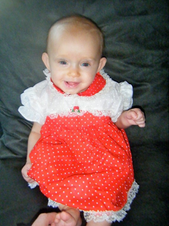 Vintage 1980s Baby Girls red and white polka by LambiLusVintage