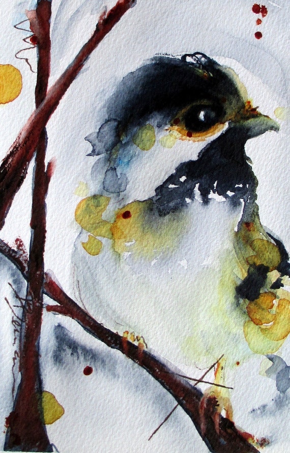 Original Watercolor Painting Chickadee Bird Art