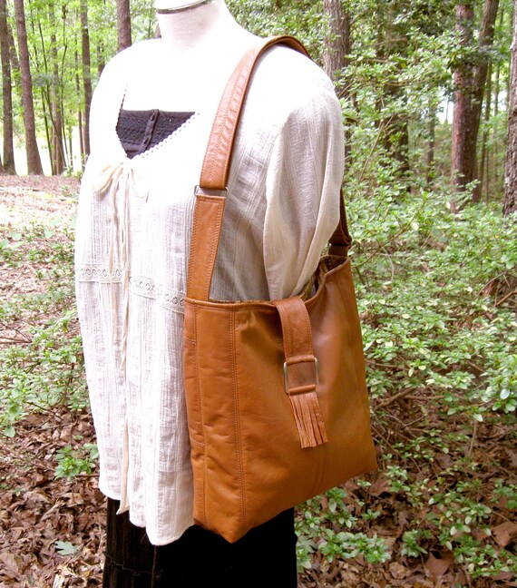Recycled Leather Crossbody Bag in Deep Caramel Brown with