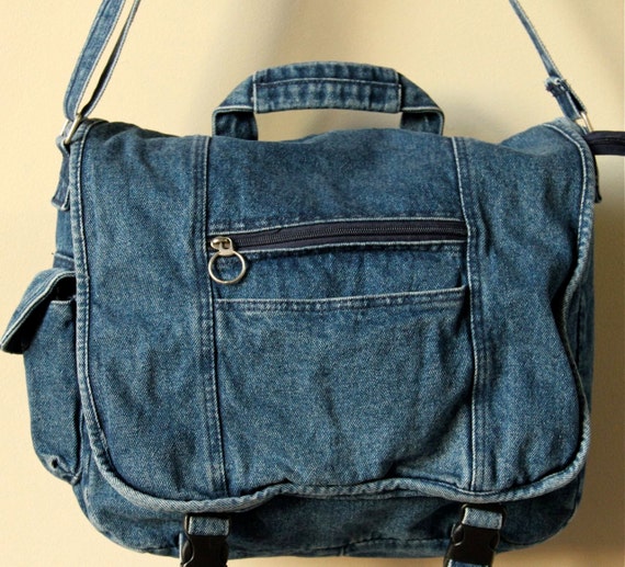 Denim Messenger Bag faded chambray book satchel by factoryhandbook