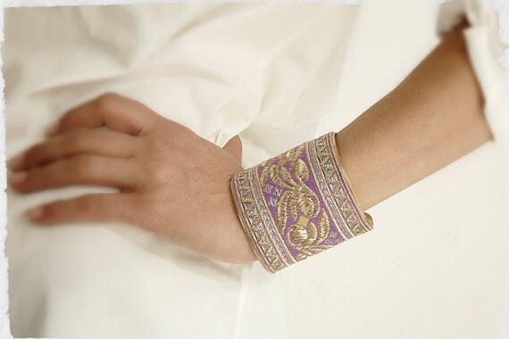 Items similar to Handmade Vintage French Silk Ribbon Bracelet Cuff in ...