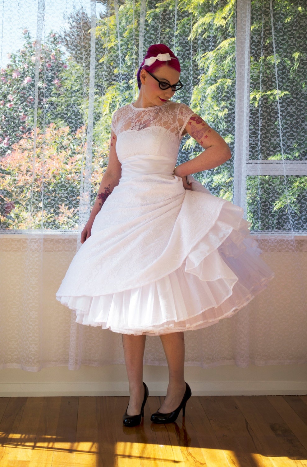 1950s Rockabilly Wedding Dress 'Lacey' with Lace
