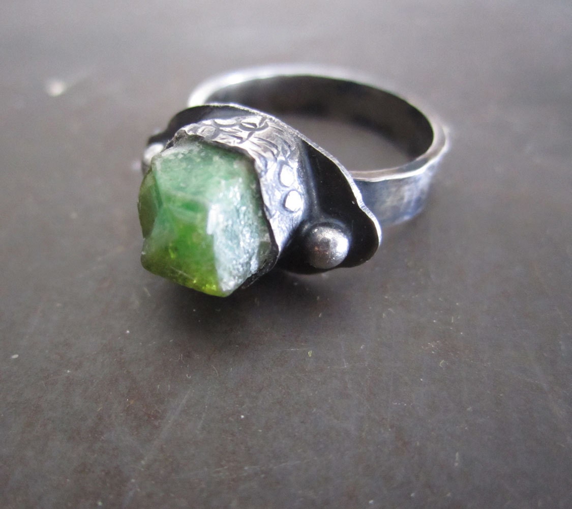 Raw Emerald Ring Sterling Silver Rustic