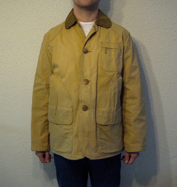 1940s Canvas Hunting Jacket Tan Cotton Duck and Corduroy