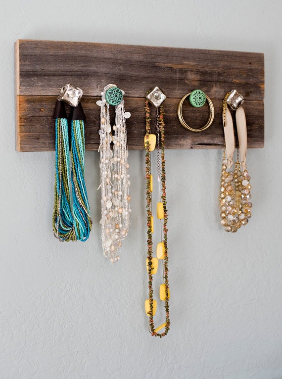 Barn Wood Necklace Hanger Jewelry Organize Knobs