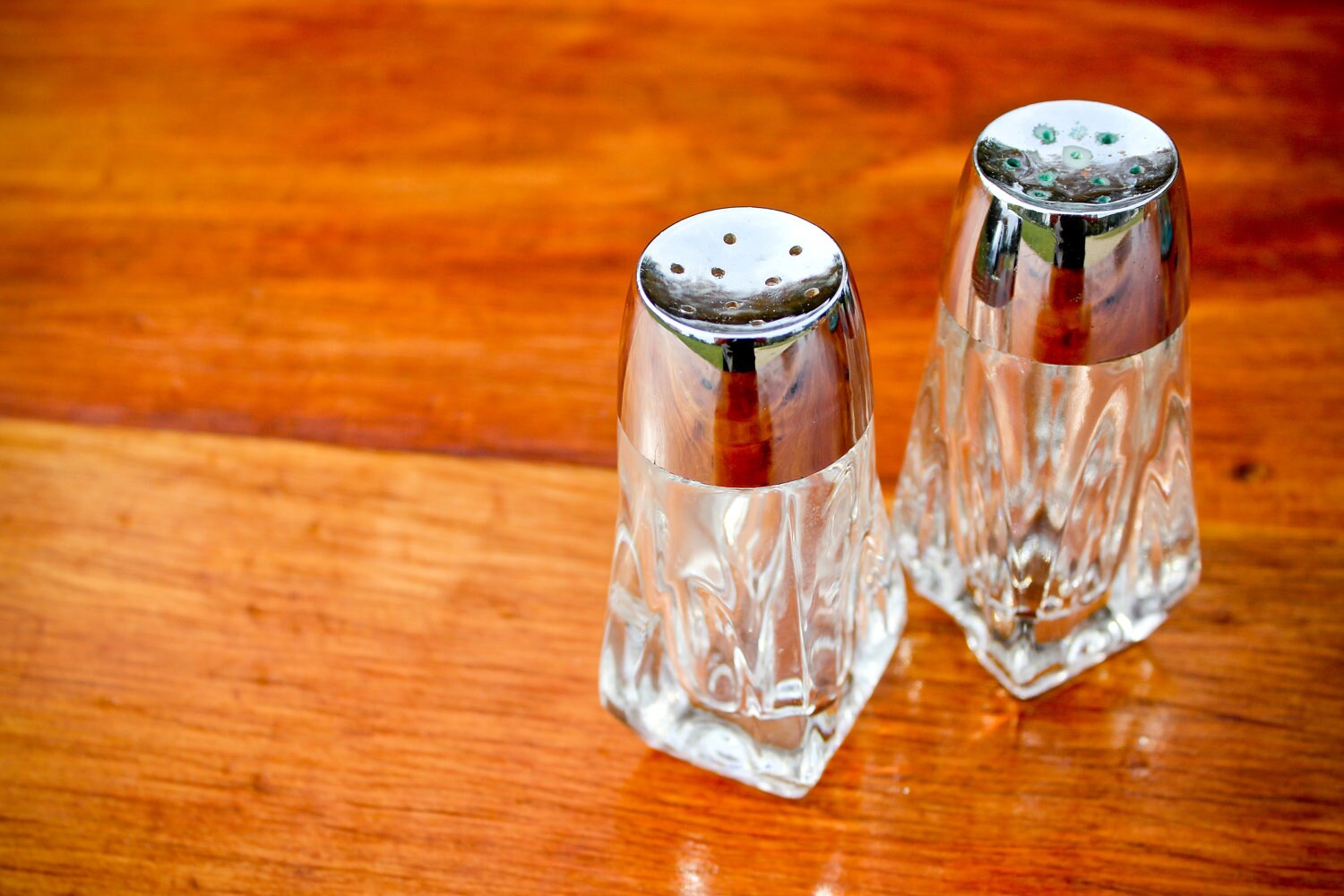 square glass and metal salt & pepper shakers Haute Juice
