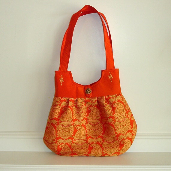 Silk Sari Purse: Indian Saree Handbag Upcycled Tangerine