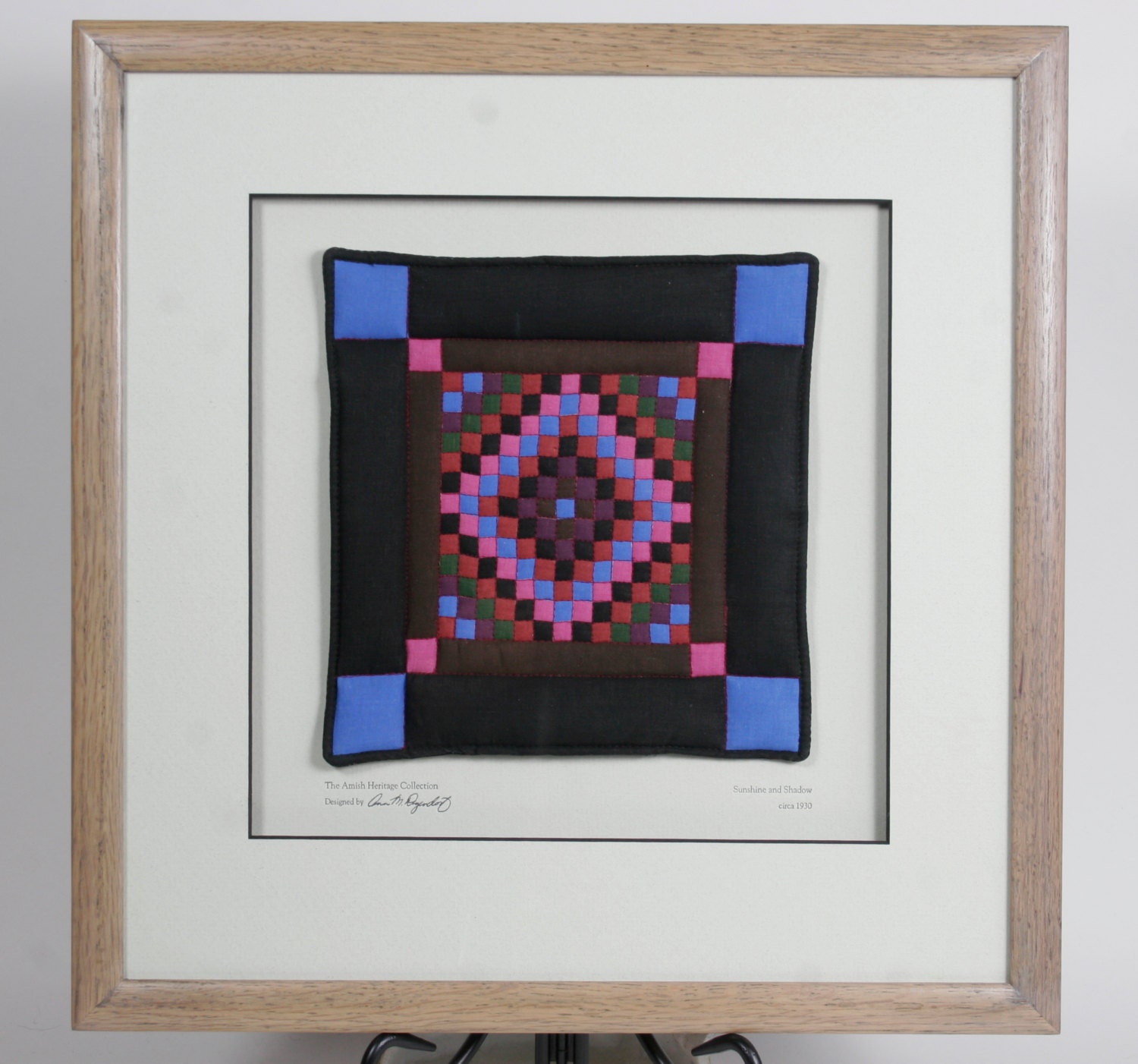 Vintage Framed Amish Quilt Block Sunshine