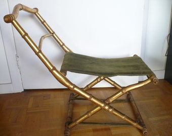 Pliant XIXème Nap III Imitation Bambou Doré Feuille Or Gold Chair Chaise Antique Decoration Napoleon Art Deco Boulle