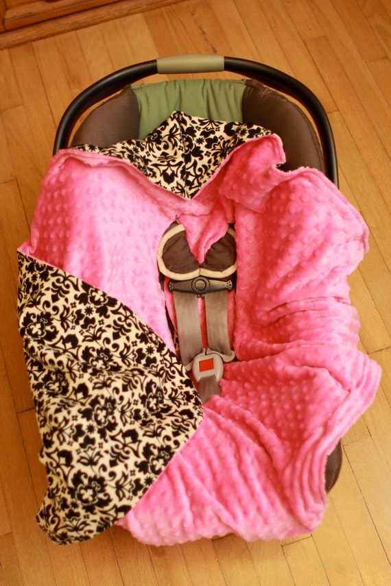 Hooded infant car seat blanket MINKY
