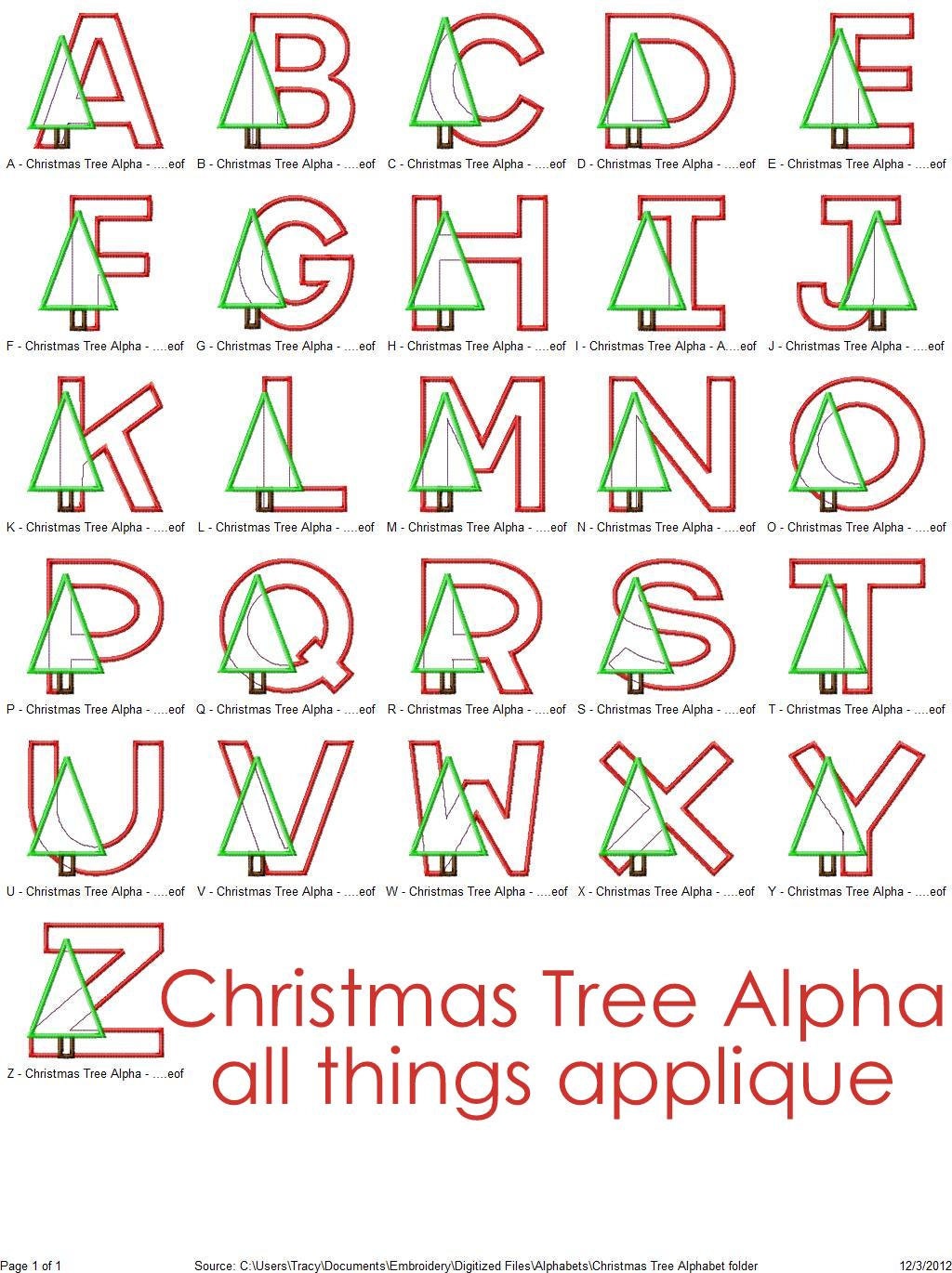 Christmas Tree Applqique Alphabet Designs 26 Letters 3